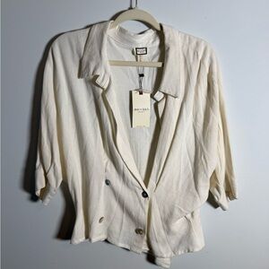 Movint New York NWT White Linen Blend Blazer Top Peplum Lightweight Coastal Chic